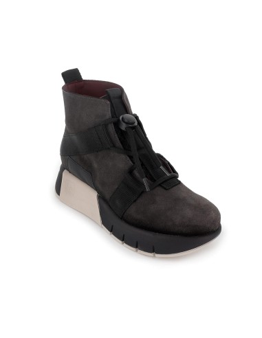 Botin piel ante cordones originales cuña mujer negro