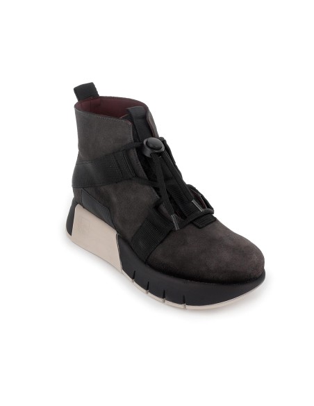 Botin piel ante cordones originales cuña mujer negro