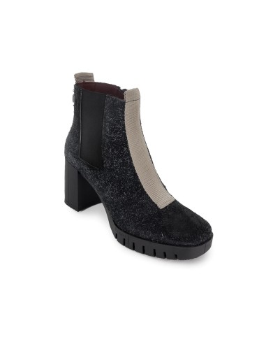 Botin chelsea piel con detalle nylon contraste mujer negro