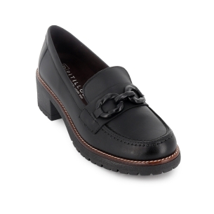 Mocasin piel lisa tacon hebilla con suela bicolor mujer negro 2