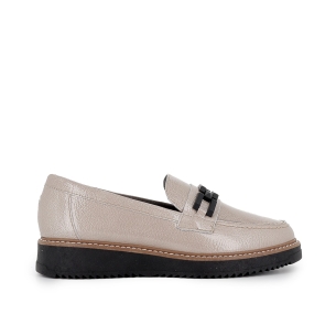 Mocasin piel charol cuña hebilla con suela bicolor mujer beige