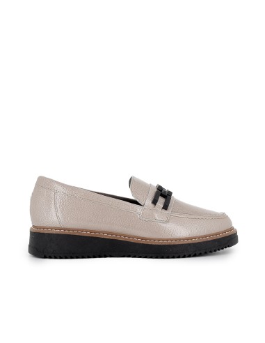 Mocasin piel charol cuña hebilla con suela bicolor mujer beige