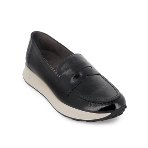 Mocasin piel charol cuña antifaz mujer negro 2
