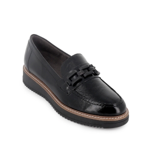 Mocasin piel charol cuña hebilla con suela bicolor mujer negro 2