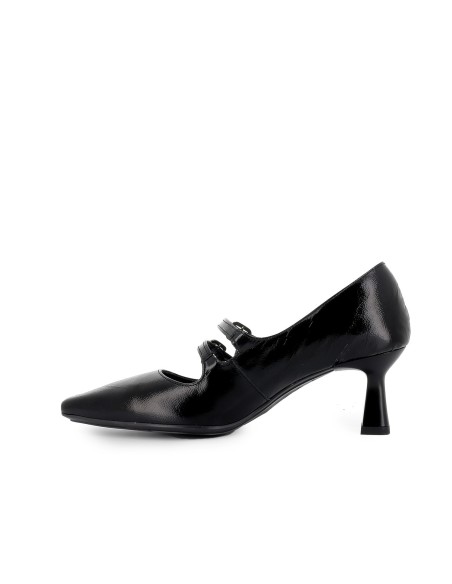 Zapato correas piel charol y tacon mujer negro
