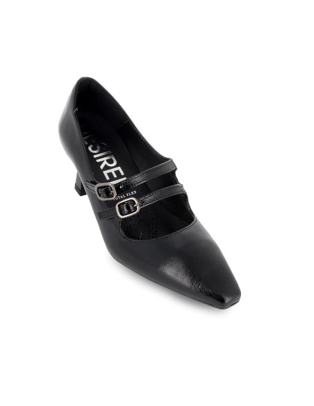Zapato correas piel charol y tacon mujer negro