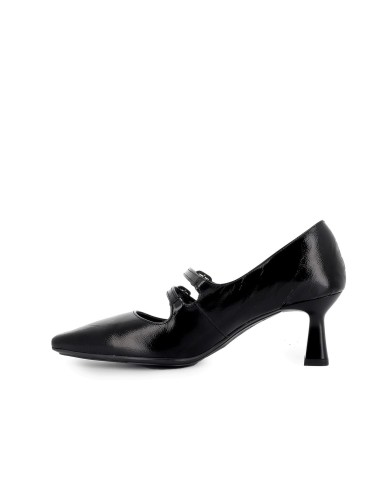 Zapato correas piel charol y tacon mujer negro