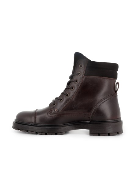 Bota piel lisa cordones y cremallera hombre marron