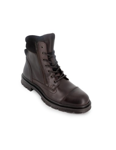 Bota piel lisa cordones y cremallera hombre marron