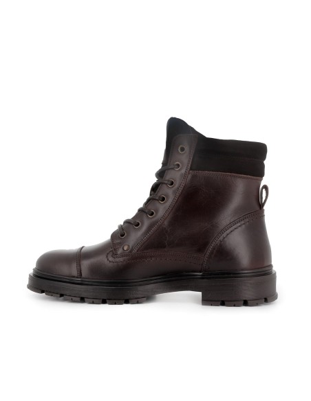 Bota piel lisa cordones y cremallera hombre marron