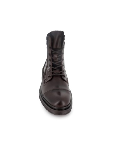 Bota piel lisa cordones y cremallera hombre marron