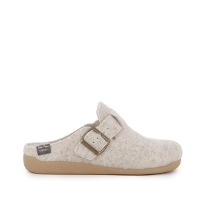 Chinela talon abierto paño con hebilla mujer comodo gris