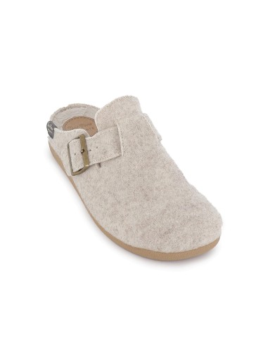 Chinela talon abierto paño con hebilla mujer comodo gris