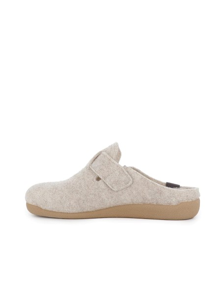 Chinela talon abierto paño con hebilla mujer comodo gris