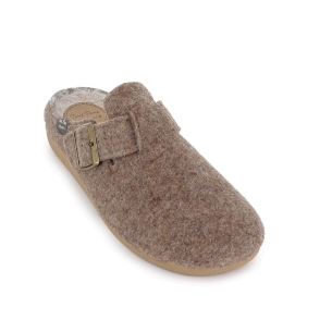 Chinela talon abierto paño con hebilla mujer comodo taupe 2