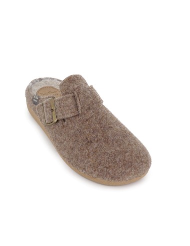 Chinela talon abierto paño con hebilla mujer comodo taupe