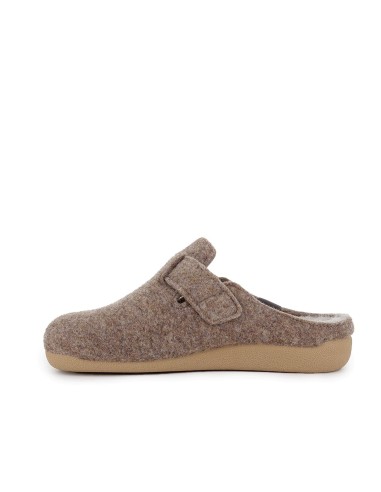 Chinela talon abierto paño con hebilla mujer comodo taupe