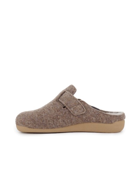 Chinela talon abierto paño con hebilla mujer comodo taupe