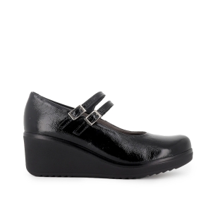 Zapato correa piel charol cuña mujer negra
