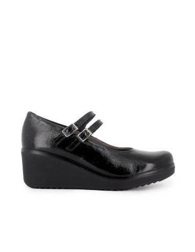 Zapato correa piel charol cuña mujer negra