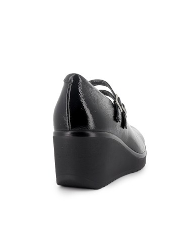 Zapato correa piel charol cuña mujer negra