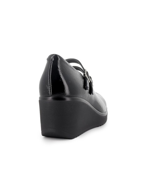 Zapato correa piel charol cuña mujer negra