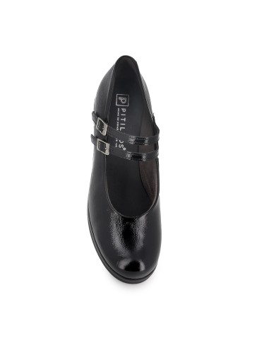 Zapato correa piel charol cuña mujer negra