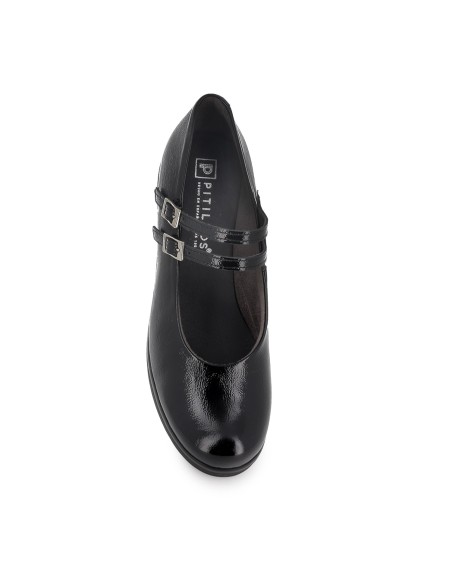 Zapato correa piel charol cuña mujer negra