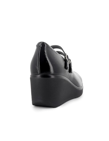 Zapato correa piel charol cuña mujer negra