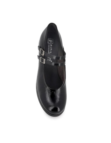 Zapato correa piel charol cuña mujer negra