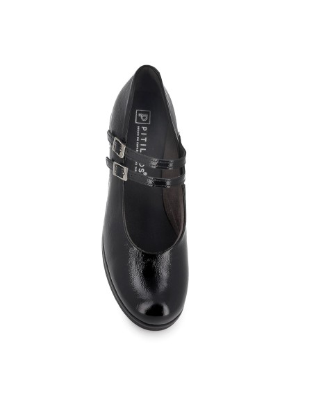 Zapato correa piel charol cuña mujer negra