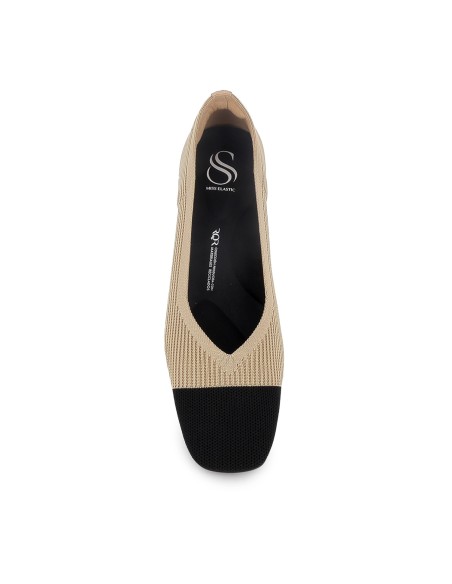 Zapato salon tejido licra con tacon alto mujer camel