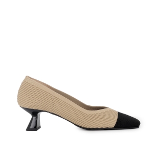 Zapato salon tejido licra con tacon alto mujer camel