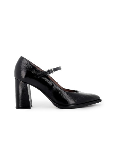 Zapato piel con correa con tacon ancho mujer negro