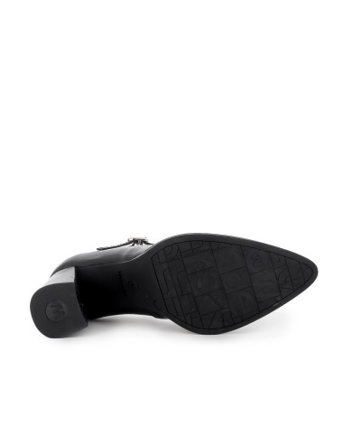 Zapato piel con correa con tacon ancho mujer negro