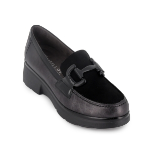 Mocasin piel lisa cuña hebilla mujer negro 2