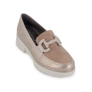 Mocasin piel lisa cuña hebilla mujer beige 2