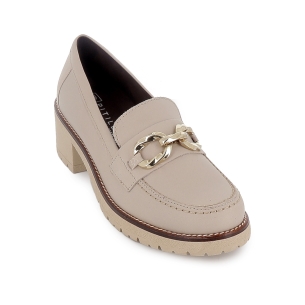 Mocasin piel lisa tacon hebilla con suela bicolor mujer beige 2