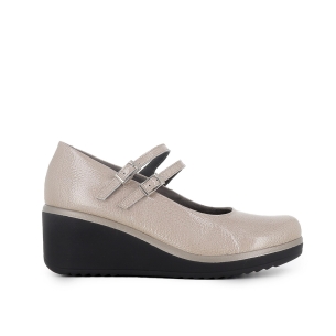 Zapato correa piel charol cuña mujer beige