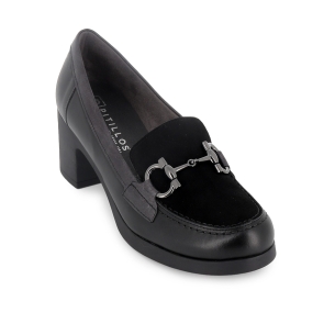 Mocasin piel lisa y ante tacon hebilla mujer negro 2