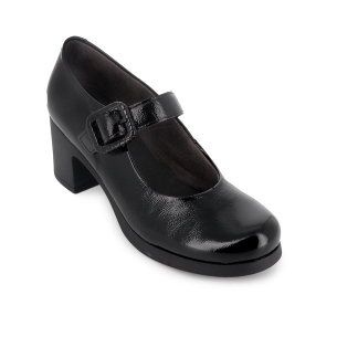 Zapato correa piel charol hebilla ancha y tacon mujer negro 2