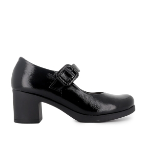 Zapato correa piel charol hebilla ancha y tacon mujer negro