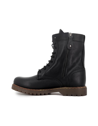 Bota militar piel plana de mujer negro