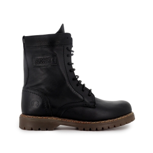 Bota militar piel plana de mujer negro