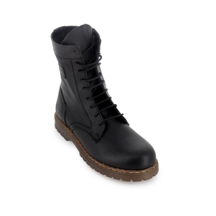 Bota militar piel plana de mujer negro 2