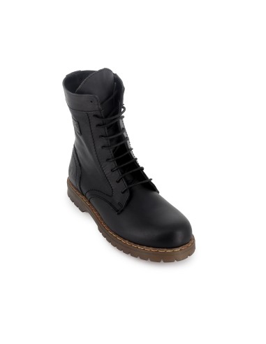 Bota militar piel plana de mujer negro