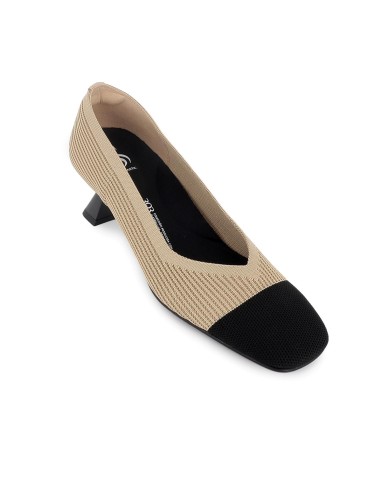 Zapato salon tejido licra con tacon alto mujer camel