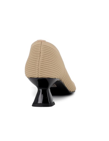 Zapato salon tejido licra con tacon alto mujer camel