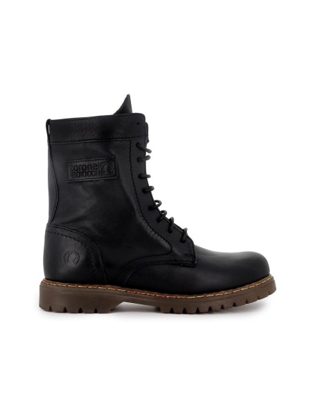 Bota militar piel plana de mujer negro