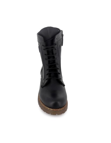 Bota militar piel plana de mujer negro